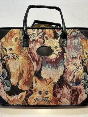 Multicolor Cat Tapestry Tote Bag with Black Handles